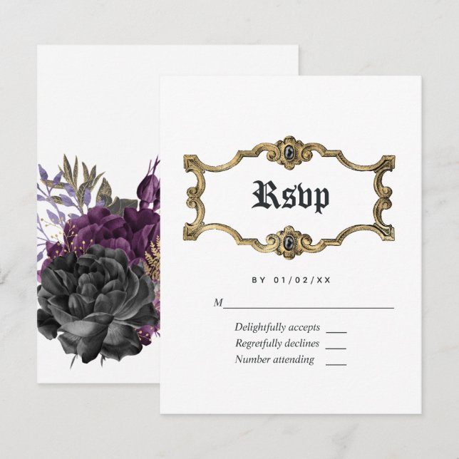 Bloral Halloween Gothic Wedding RSVP Karte (Vorne/Hinten)