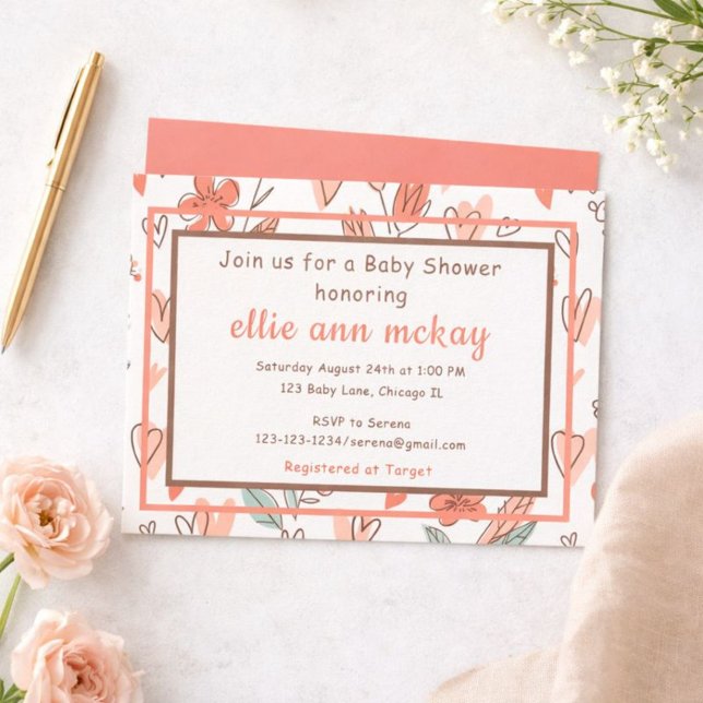 Bloral Heart Baby Dusche Einladung (Von Creator hochgeladen)