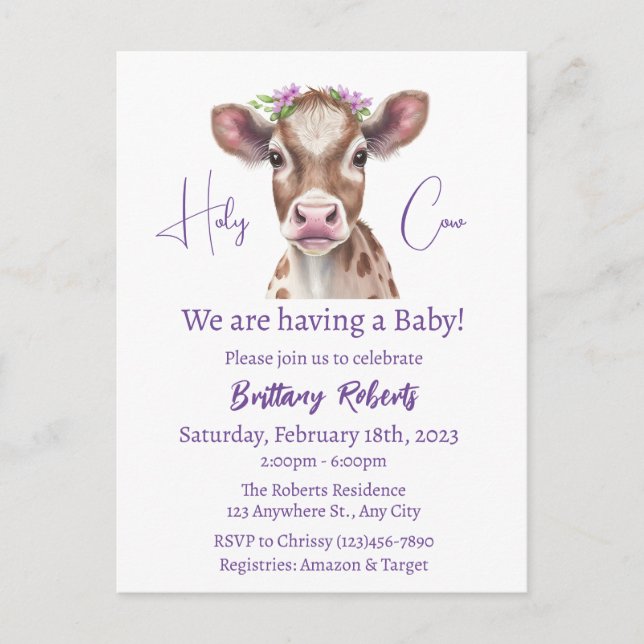 Bloral Highland Cow Baby Shower Einladung (Vorderseite)