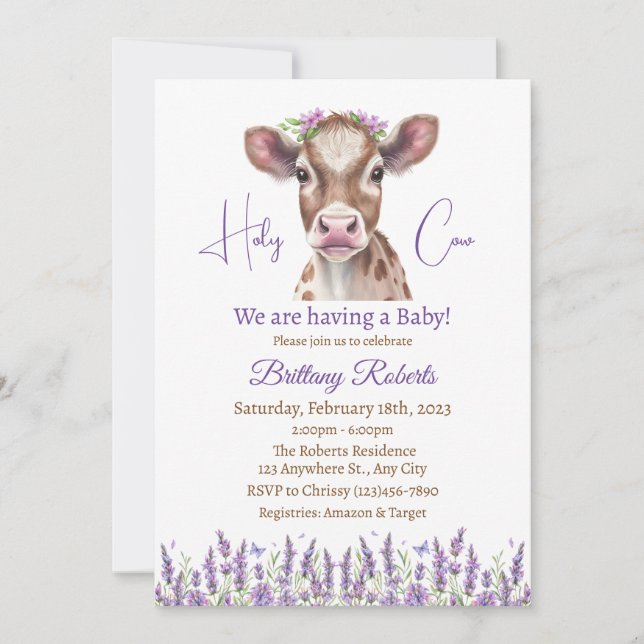 Bloral Highland Cow Baby Shower Einladung (Vorderseite)