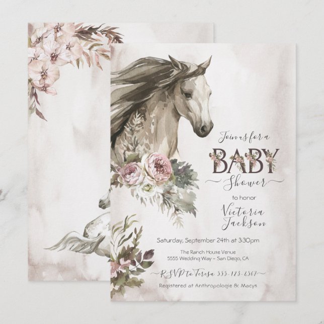 Bloral Horse Ranch Baby Dusche Einladung (Vorne/Hinten)