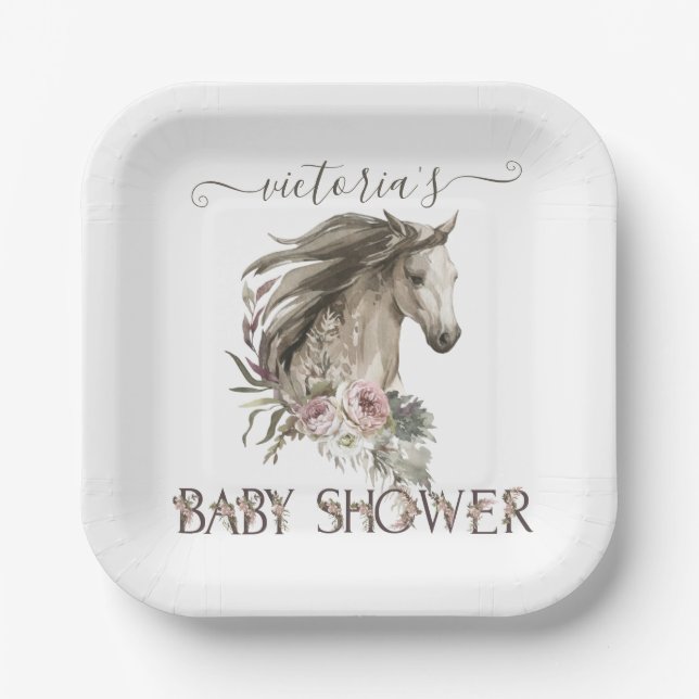 Bloral Horse Ranch Baby Dusche Pappteller (Vorderseite)