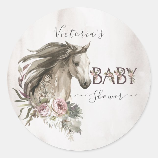 Bloral Horse Ranch Baby Dusche Runder Aufkleber (Vorderseite)