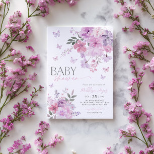 Bloral Lila Butterfly Babydusche Einladung