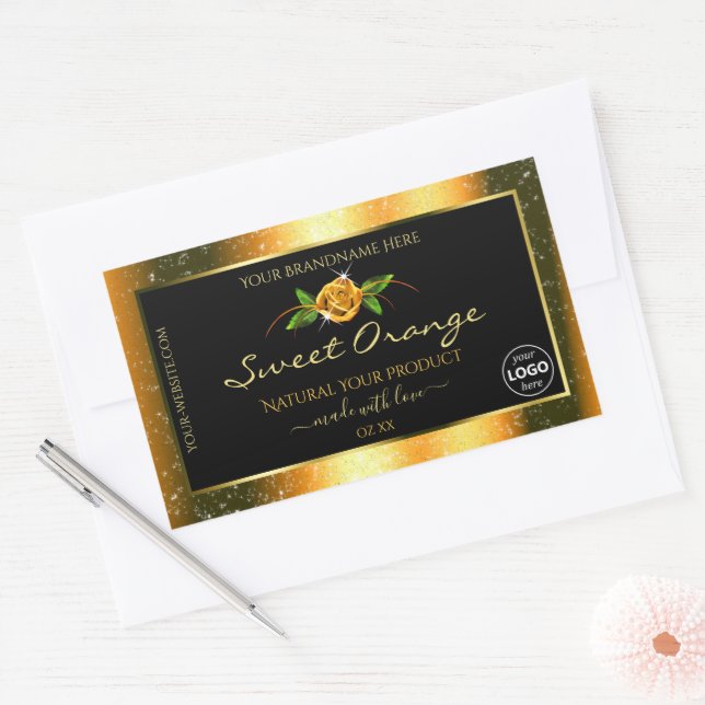 Bloral Orange Glitzer Black Product Labels Logo Rechteckiger Aufkleber (Umschlag)