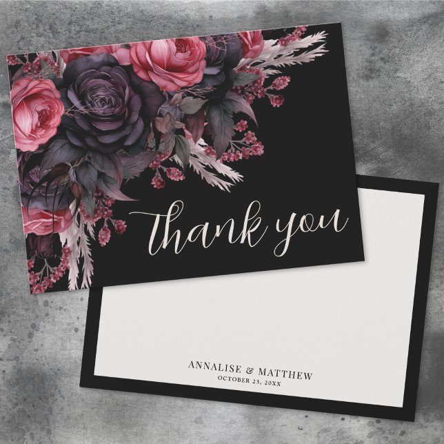 Bloral Red Black Gothic Wedding Dankeskarte (Floral Red Black Gothic Wedding Thank You Card)