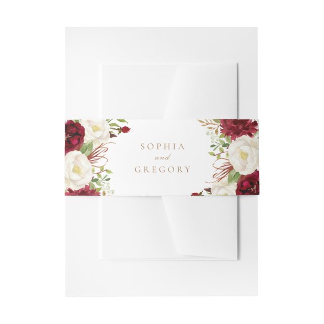 Bloral Red Burgundy White Elegante Wedding Einladungsbanderole (Vorderseite Beispiel)