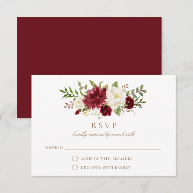Bloral Red Burgundy White Elegante Wedding UAWG Einladung (Vorne/Hinten)
