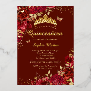Bloral Red Butterfly Elegante Quinceanera Folieneinladung