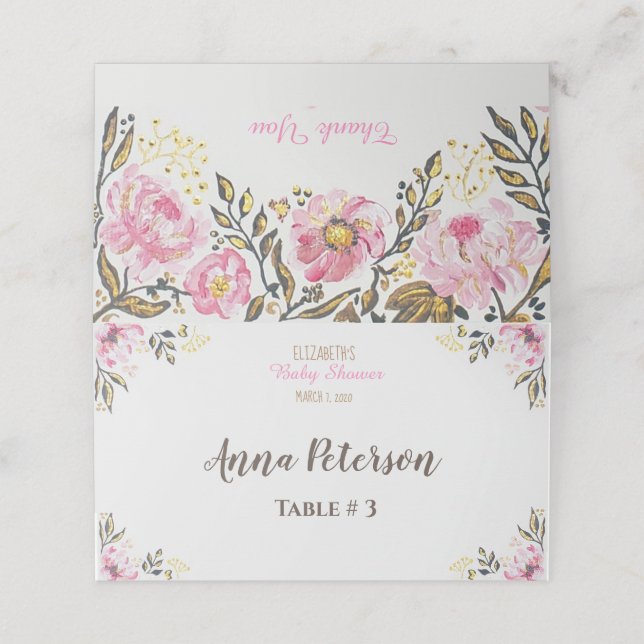 Bloral Rose Gold Baby Duschtisch Platzkarte (Außenseite Aufgefaltet)