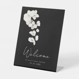 Bloral Schwarz-weiß Orchid Baby Dusche Willkommen Sockelschild
