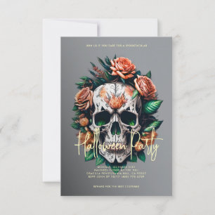 Bloral Skull Gray Halloween-Party Einladung