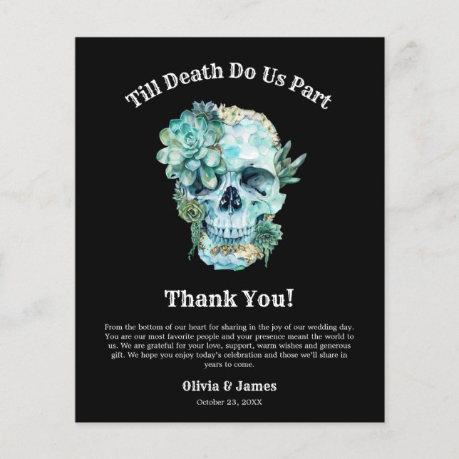 Bloral Skull Halloween Hochzeit Danke Karte (Vorderseite)