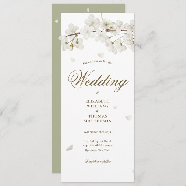 Bloral White Blossom Gold Script Hochzeit Einladung (Vorne/Hinten)