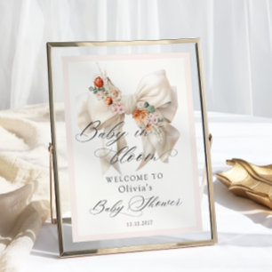 Bloral White Bow Baby in Bloom Baby Dusche Willkom Poster