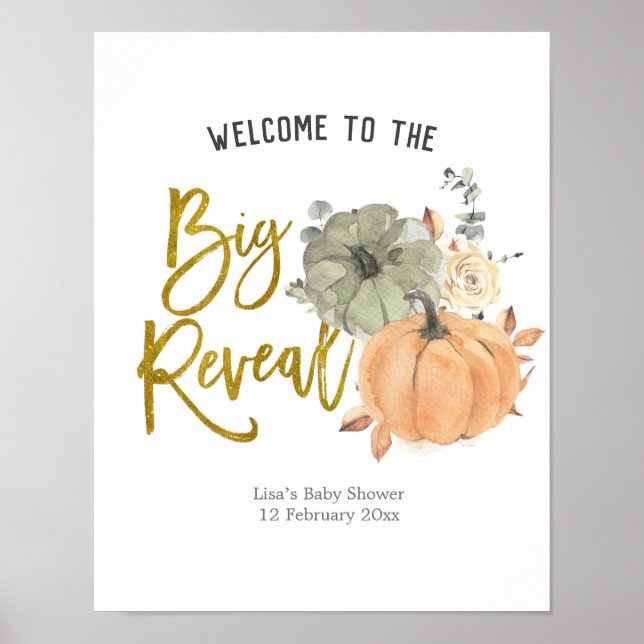 Bloral White Pumpkin Gender Reveal Welcome Poster (Vorne)