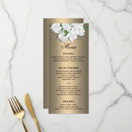 Bloral White Rose Bouquet auf Bronze Wedding Menükarte