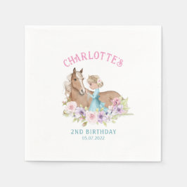 Blorale Geburtstagsblonde Prinzessin mit Pferd Serviette