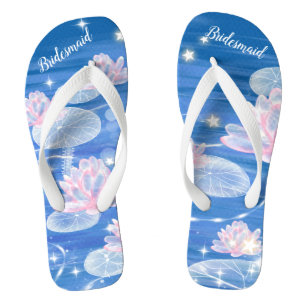 Blorale Wasserlilie Blue White Wedding Bridesmaid Flip Flops