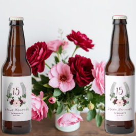 Bloraler Western Horseshoe Quinceanera Bierflaschenetikett