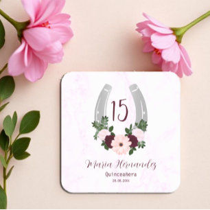 Bloraler Western Horseshoe Quinceanera Rechteckiger Pappuntersetzer