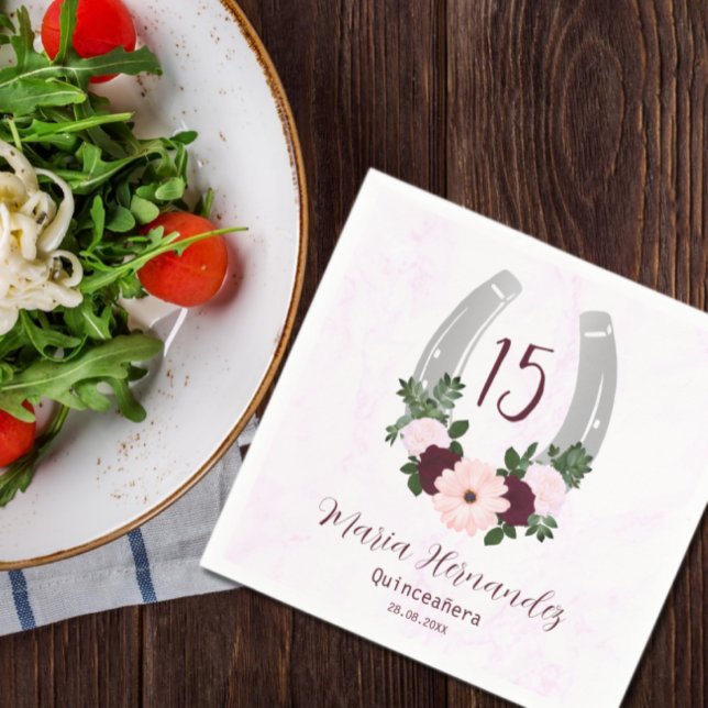 Bloraler Western Horseshoe Quinceanera Serviette (Von Creator hochgeladen)