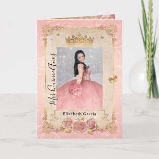 Blorgoldblush Rosa Quinceñera Foto geklappt Einladung