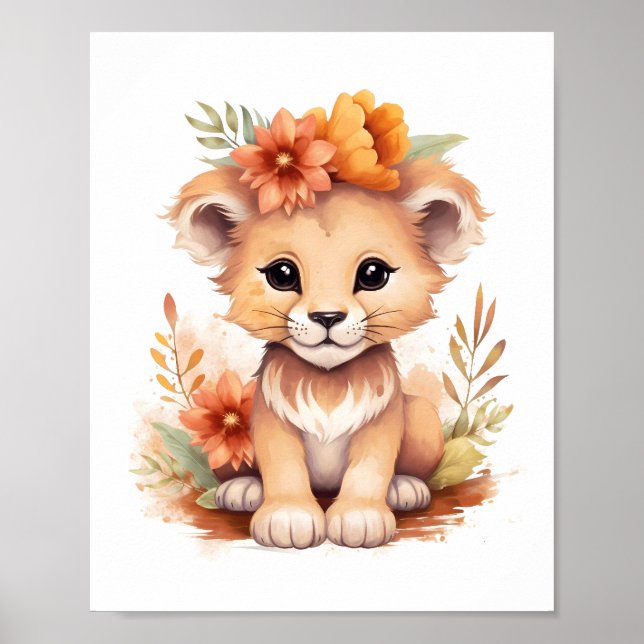 Blossom Adorned Lion Cub Kinderzimmer Poster (Vorne)