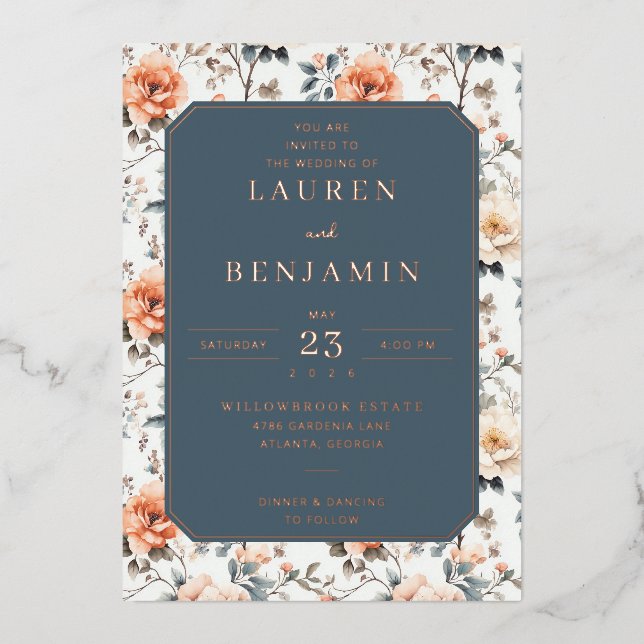 Blossom and Vow Wedding Folieneinladung (Vorderseite)