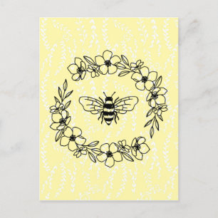 Blossom Bee Wreath Yellow Floral Postkarte