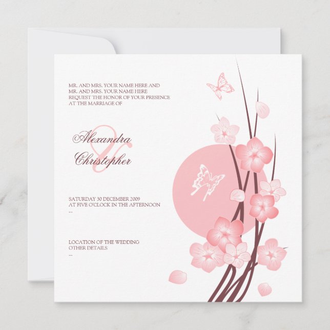 Blossom Blume Schmetterlinge Hochzeitsankündigung Einladung (Vorderseite)