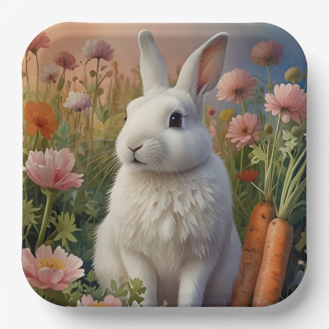 Blossom Bunny & Carrot Pflaster Papierplatte Pappteller (Vorderseite)