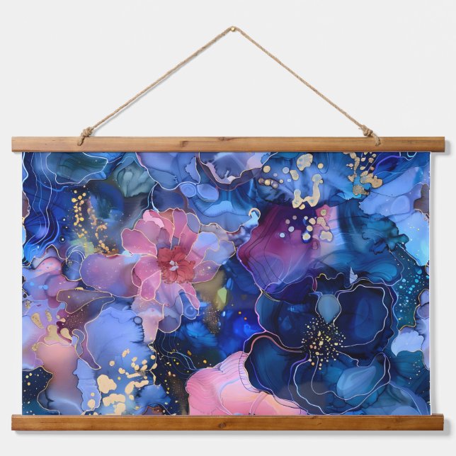 Blossom-Couture Botanical Wandteppich Mit Holzrahmen (Vorne)
