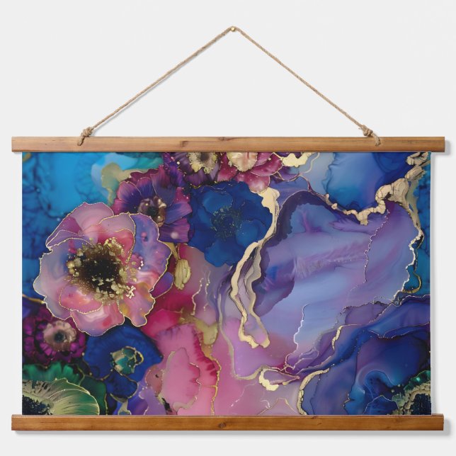 Blossom-Couture Botanical Wandteppich Mit Holzrahmen (Vorne)