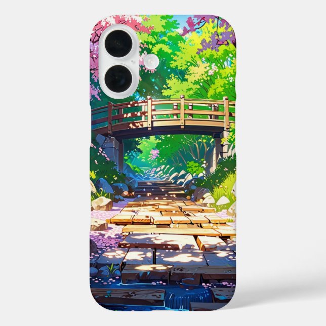 Blossom-Covered Bridge iPhone 16 Hülle (Rückseite)