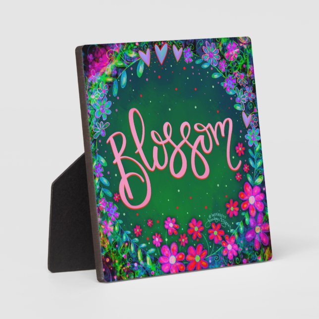 Blossom Grün rosa Blütenspass Inspirierend Easel Fotoplatte (Vorderseite)