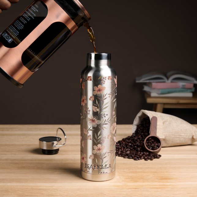 Blossom Hydration - Personalisiert Boho Floral Trinkflasche (Kaffee (gedreht))