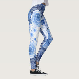Blossom im Stil! Chic Blue Blume Print Leggings
