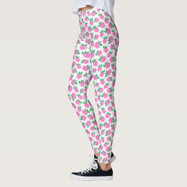 Blossom in Style Niedliche Blume und Rosen Weiß Leggings (Links)