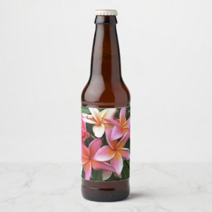 Blossom-Kranz von hellrosa Frangipani Bierflaschenetikett