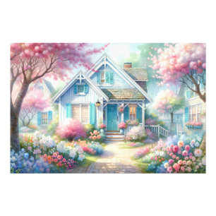 Blossom Lane Blue Cottage-Garten Fotodruck