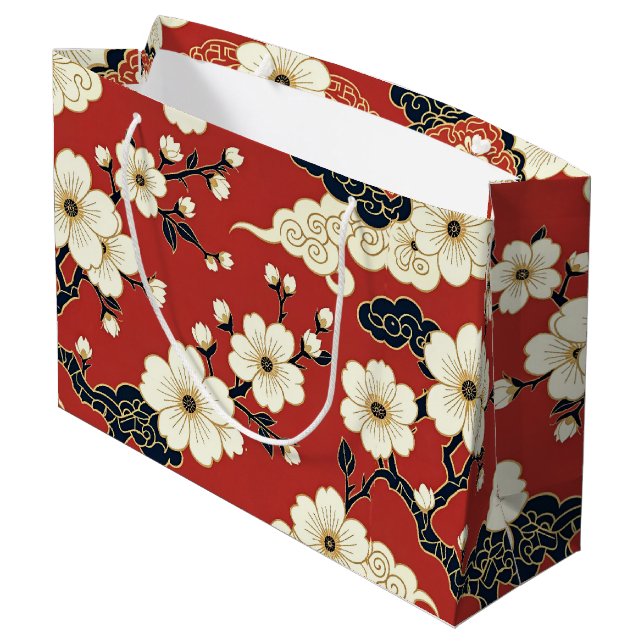 Blossom Nouveau | Elegant Floral Design Große Geschenktüte (Rückseite Schrägansicht)