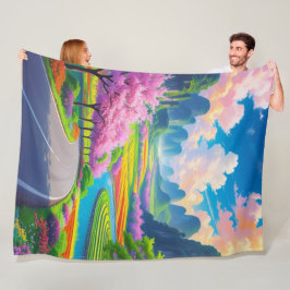 "Blossom Road Dreams - Fantasy Landschaft Fleecedecke