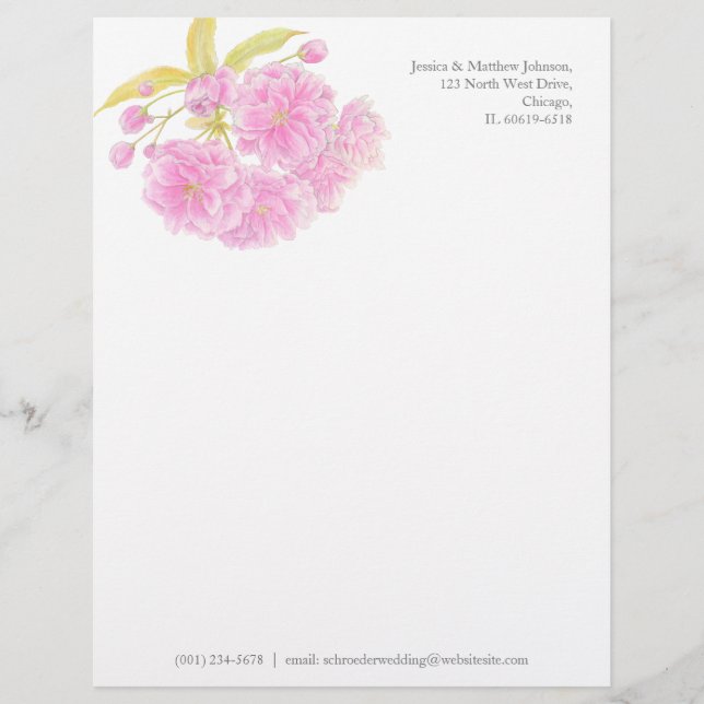 Blossom rosa grüne Aquarellmalerei Briefbogen (Vorderseite)