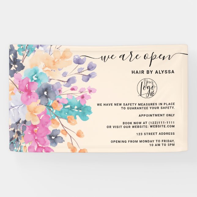 Blossom Rosa Land Blumenfarbe Wir sind offen Banner (Horizontal)