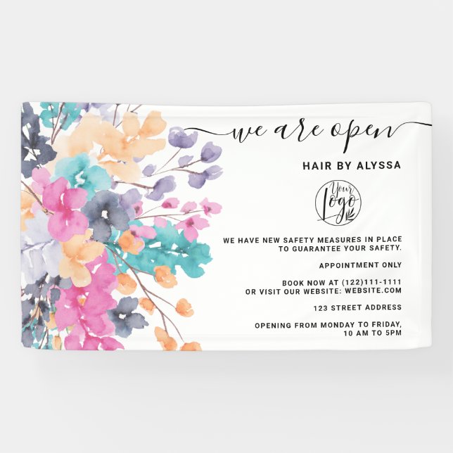 Blossom Rosa Land Blumenfarbe Wir sind offen Banner (Horizontal)