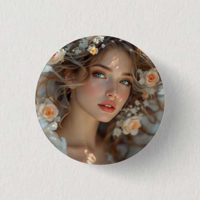 Blossom Seraph - Engel der Frühlingsgraue Button (Vorderseite)