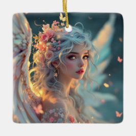 Blossom Seraph - Engel der Frühlingsgraue Keramikornament