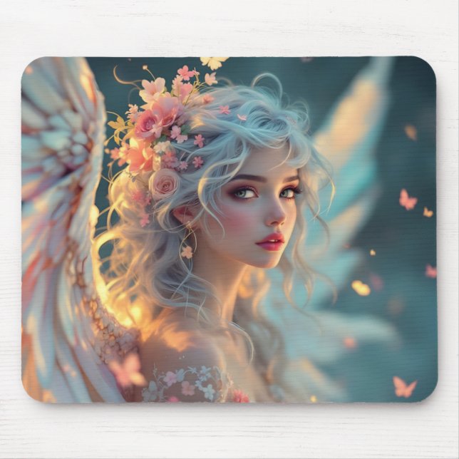 Blossom Seraph - Engel der Frühlingsgraue Mousepad (Vorne)
