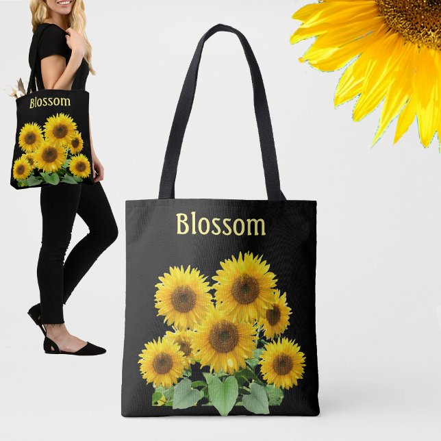 Blossom Sonnenblumen auf schwarz Tasche (Von Creator hochgeladen)